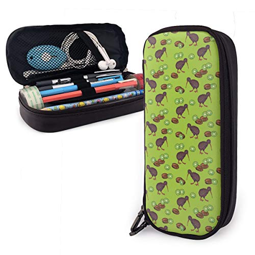 Leder Federmäppchen Kiwi Vögel und Kiwi Früchte Schule Schreibwaren Große Kapazität Schreibwaren Fall mit Reißverschluss Bleistift Tasche für Erwachsene, farbe, 5.0cm*10.5cm*20.5cm, federmäppchen von BAAROO