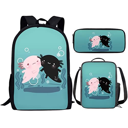 Niedlicher Schulrucksack für Kinder, Motiv: Axolotl, mit Flaschentasche, Einheitsgröße, lässiger Rucksack, farbe, 5.0cm*10.5cm*20.5cm, federmäppchen von BAAROO