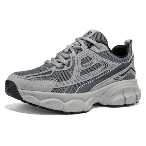 BAASPLOA Damen Chunky Fashion Sneakers Casual Sportschuhe Mesh Atmungsaktiv Athletic Gym Workout Tennis Schuh Plattform Dicke Walking Schuhe, grau dunkel, 40 EU von BAASPLOA