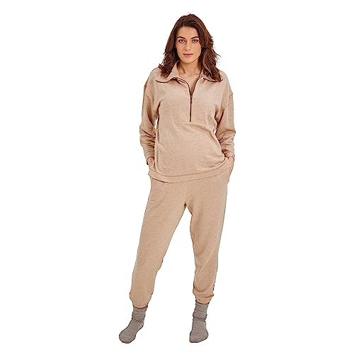 BABA WEST Bequeme Schwangerschafts-Loungewear aus Bio-Baumwolle - Camel Zweiteiliger Schwangerschafts-Loungesuit, camel, 42 von BABA WEST