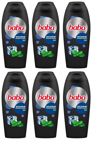 (Pack of 6) BABA Men Shower Gel 2 in 1 Fresh Mint Scent - Body, Face - Original Hungarian 6 x 400 ml - (6ER-PACK) BABA Mann Duschgel 2 in 1 Frisch Minze Duft Original Ungarisch 6x400 ml von BABA
