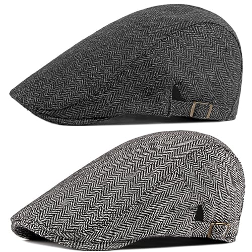 BABAHU Herren Newsboy Cap Gatsby Flat Cap Lvy Irish Hats Driving Cabbie Jagd Cap, C-Grau + Weiß, EinheitsgröÃŸe von BABAHU