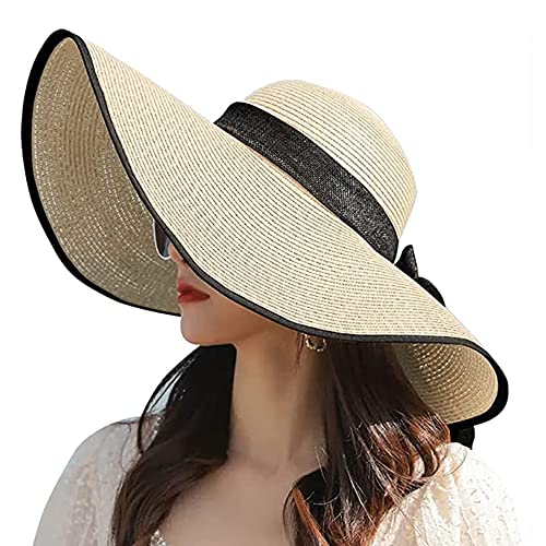 BABAHU Women Foldable Floppy Wide Brim Straw Sun Hat Summer Beach Hat UV UPF 50+ von BABAHU
