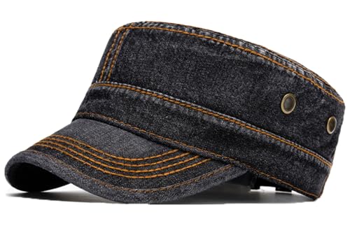 BABAHU gewaschene Baumwolle militärische Kappe Kadett Armee Caps einzigartiges Design, Z1-Denim Black, Einheitsgr��e von BABAHU