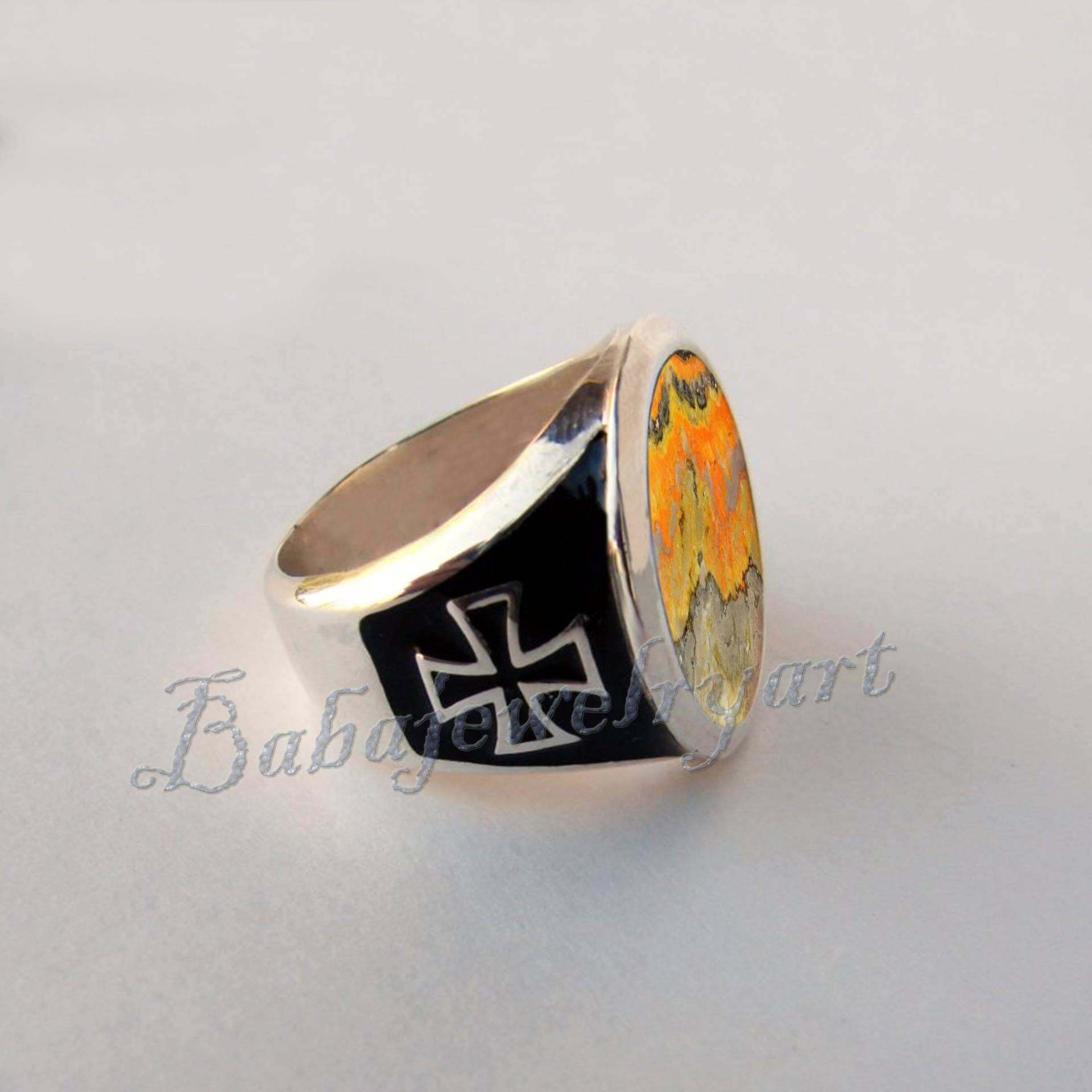 925 Sterling Silber Ring, Hummel-Jaspis-Ring, Cocktail-Ring, Runder Hummel-Ring, Herren-Edelstein-Ring, Pinky-Herrenring, Art-Deco-Ring von BABAJEWELLERYART