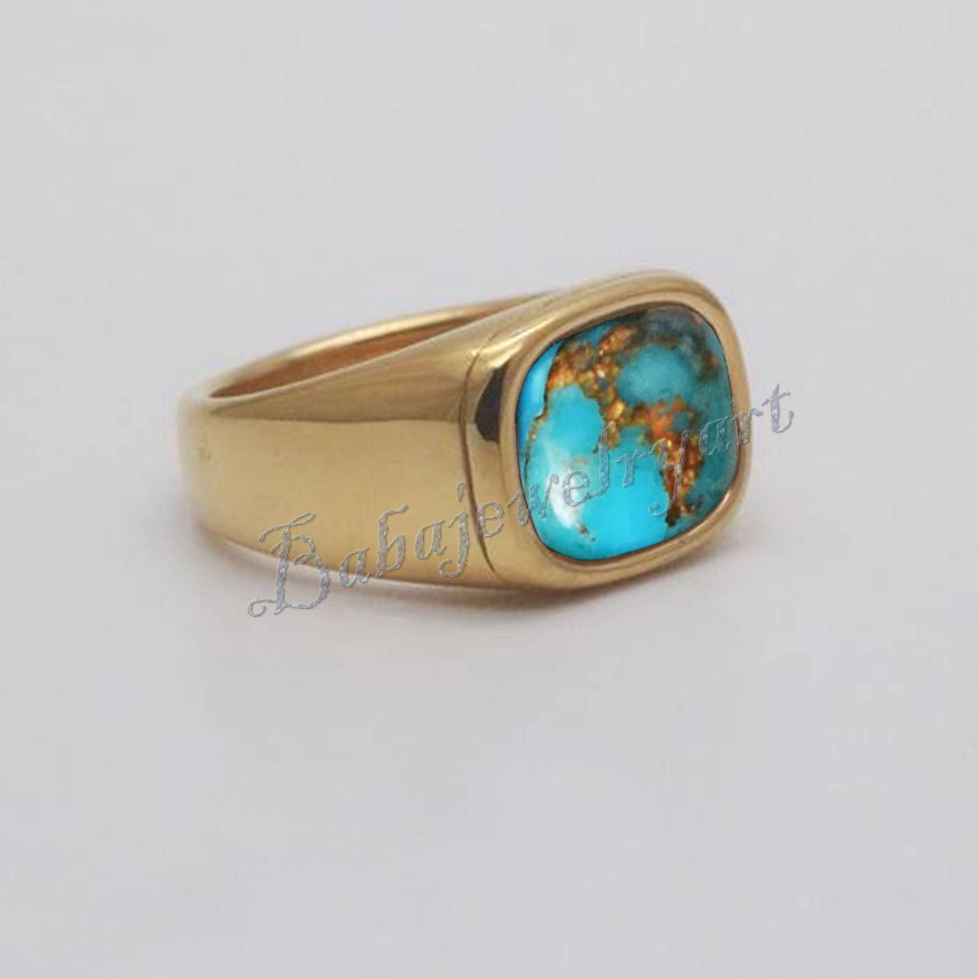 Blauer Kupfer Türkis Herren Ring, 925 Silber Pinky Edelstein Gold Signet Geschenk Für Ihn von BABAJEWELLERYART