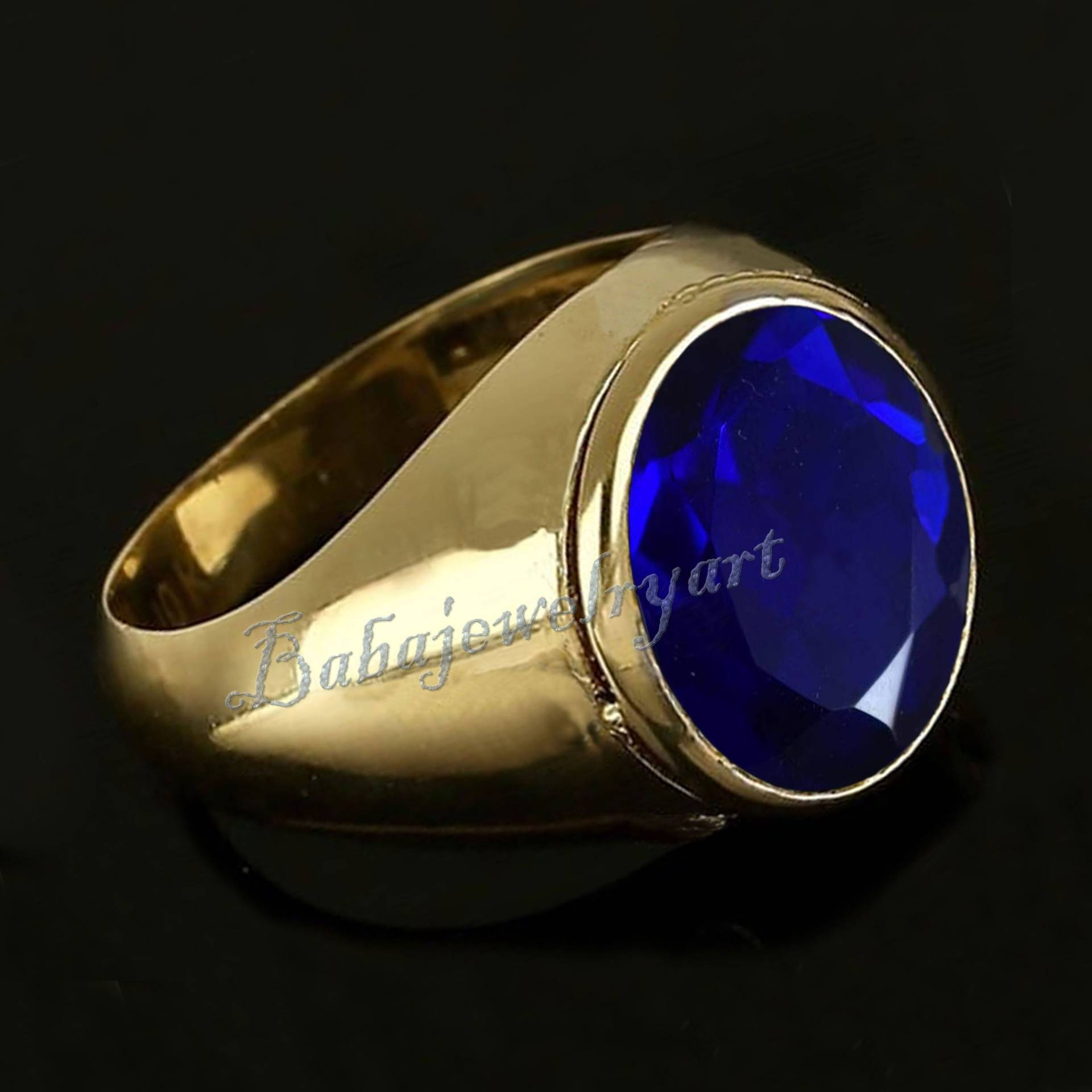 Blauer Saphir Ring, 925 Sterling Silber Herren Edelstein Statement Ring Quarz Herren, Runder Siegelring von BABAJEWELLERYART