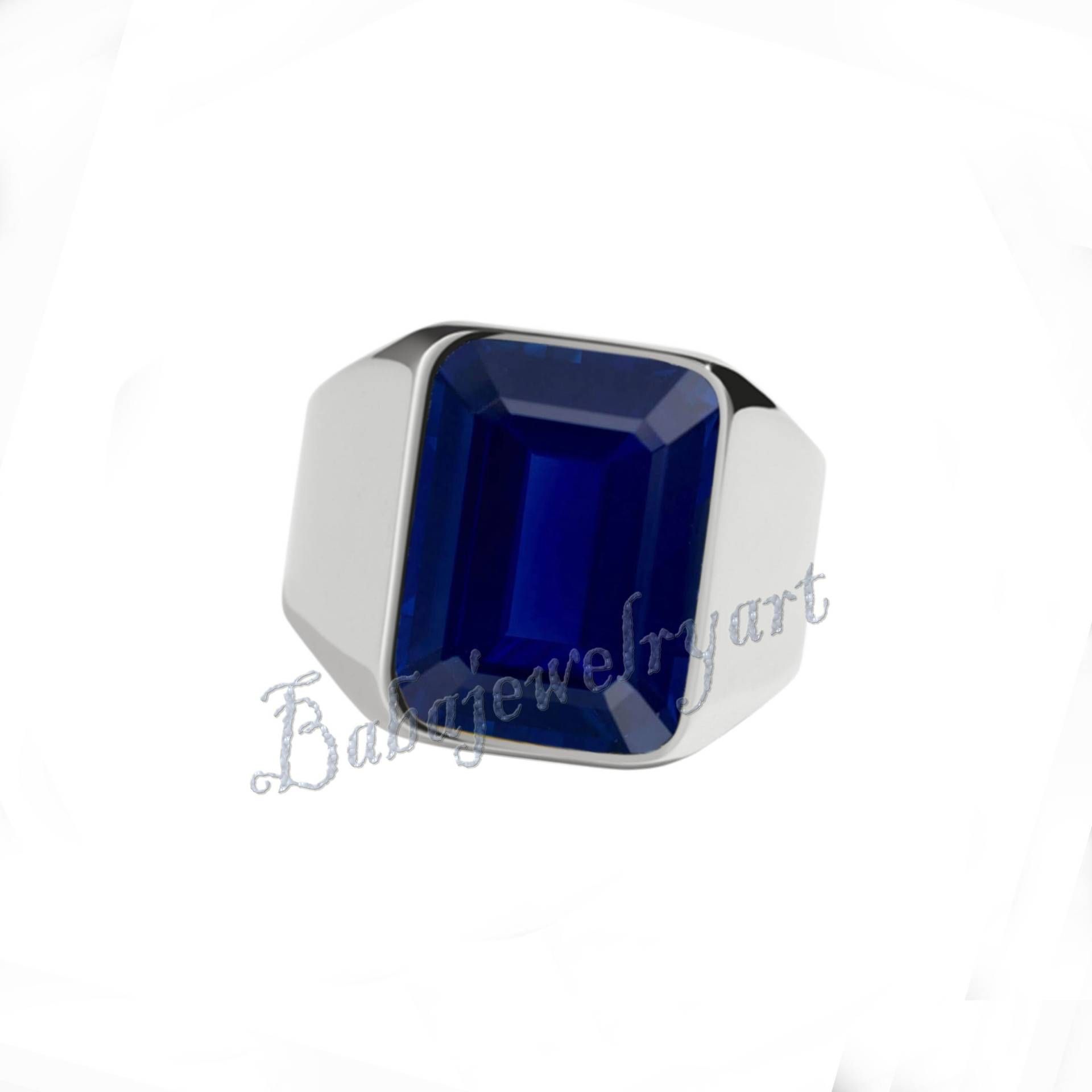 Blauer Saphir Ring Männer, 925 Sterling Silber Herren Edelstein Ring, Blaues Glas Cocktail Siegelring, Statement Geschenk Für Mann von BABAJEWELLERYART