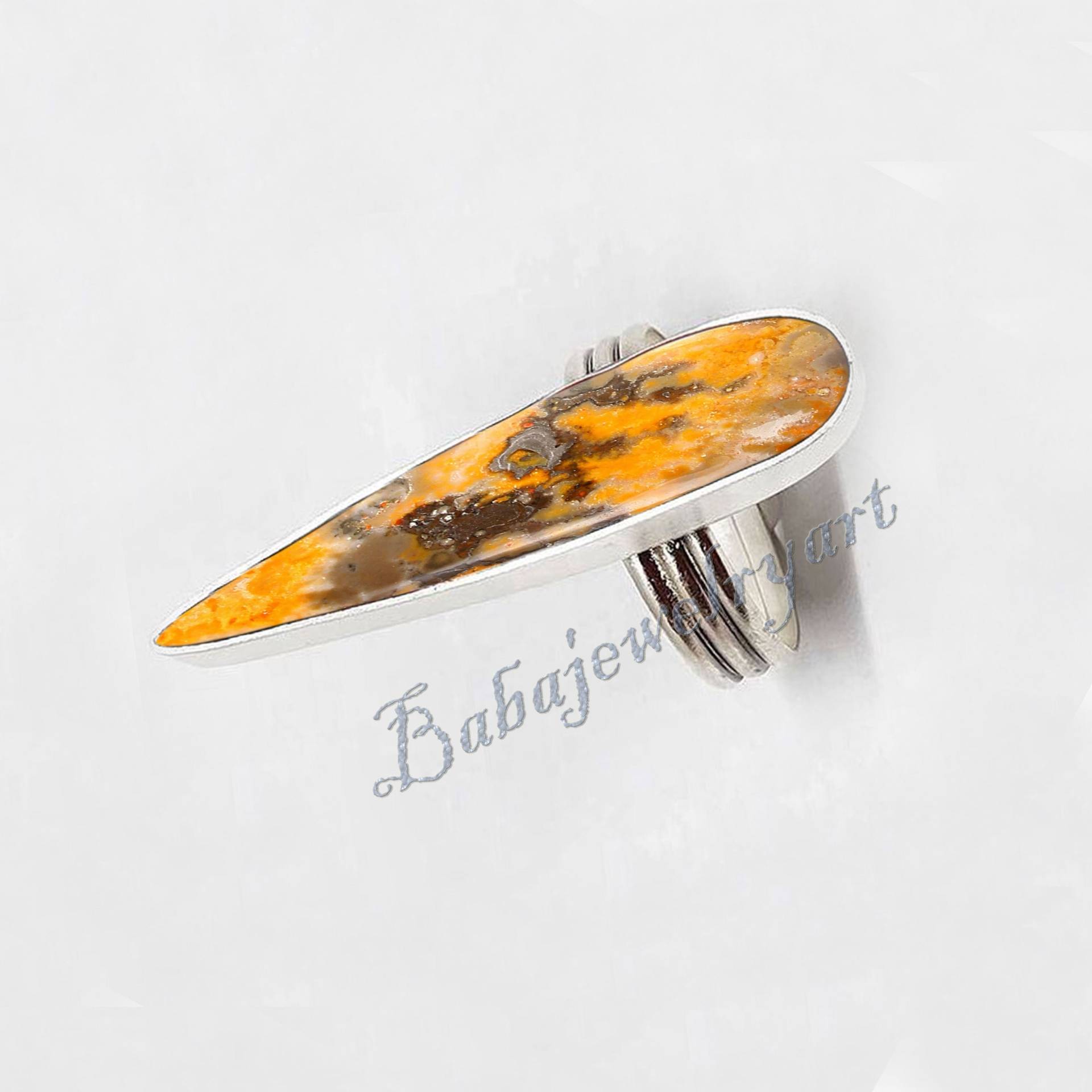 Große Hummel Jaspis Ring, 925 Sterling Silber Frauen Gelb Tropfen Edelstein Ring Für Geschenk, Schwere Ringe von BABAJEWELLERYART