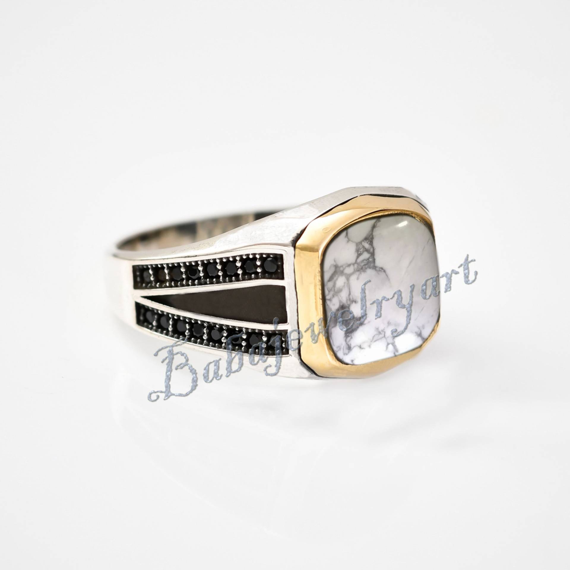 Howlith-Ring, Howlith-Stein-Ring Für Männer, 925Er Sterlingsilber-Ring Herren-Siegelring, Howlith-Ring Herren-Ring Den Kleinen Finger, Geschenk Ihn von BABAJEWELLERYART