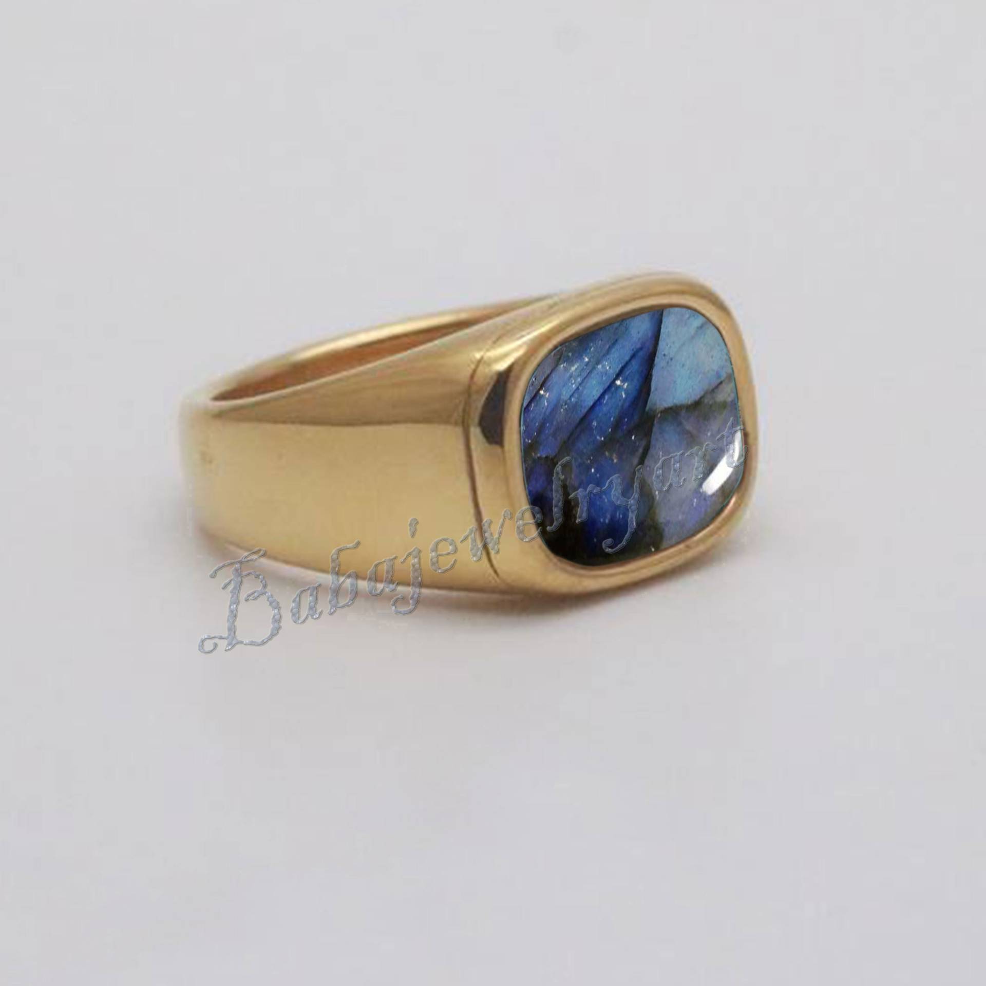 Labradorit Ring, 925 Silber Gold Policed Ring Herren, Schwerer Herren Edelstein Ringe, Signet Geschenke von BABAJEWELLERYART