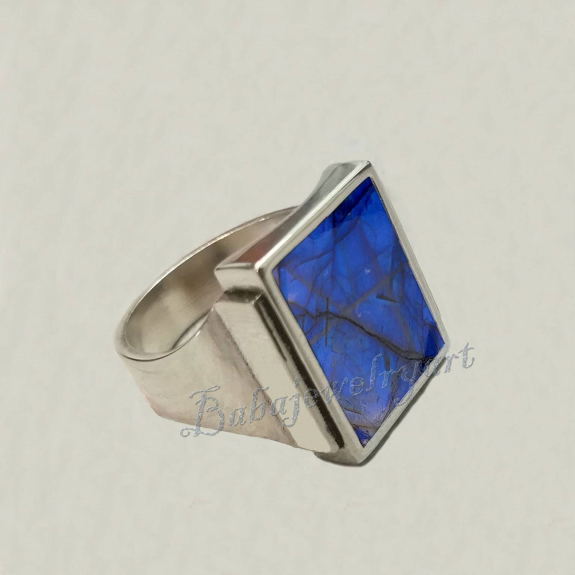 Labradorit Ring, Ring Herren, Statement Jahrestag 925 Silber Herren Großer Edelstein von BABAJEWELLERYART