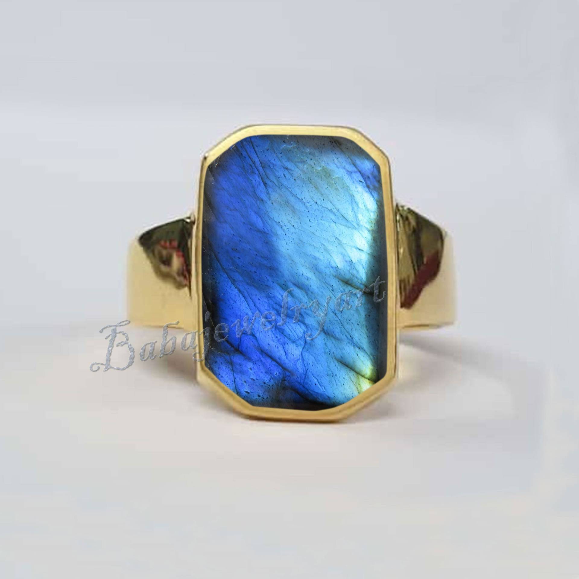 Labradorit Ring, Statement Jahrestag Ring Herren, 925 Silber Herren Großer Edelstein von BABAJEWELLERYART