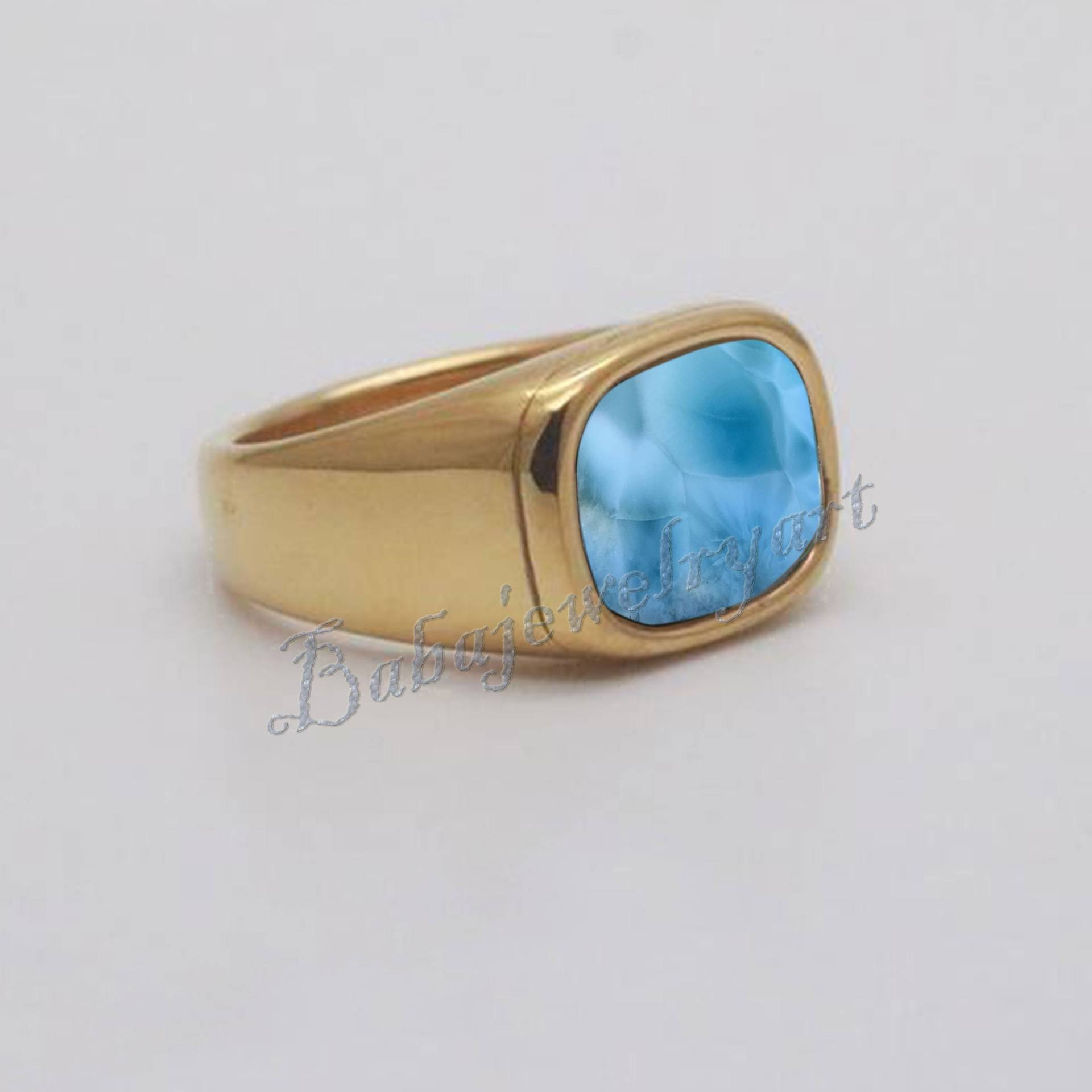 Larimar Ring, Ring Herren, 925 Sterling Silber Schwerer Herren Edelstein Gold Signet Heavy Party Wear von BABAJEWELLERYART