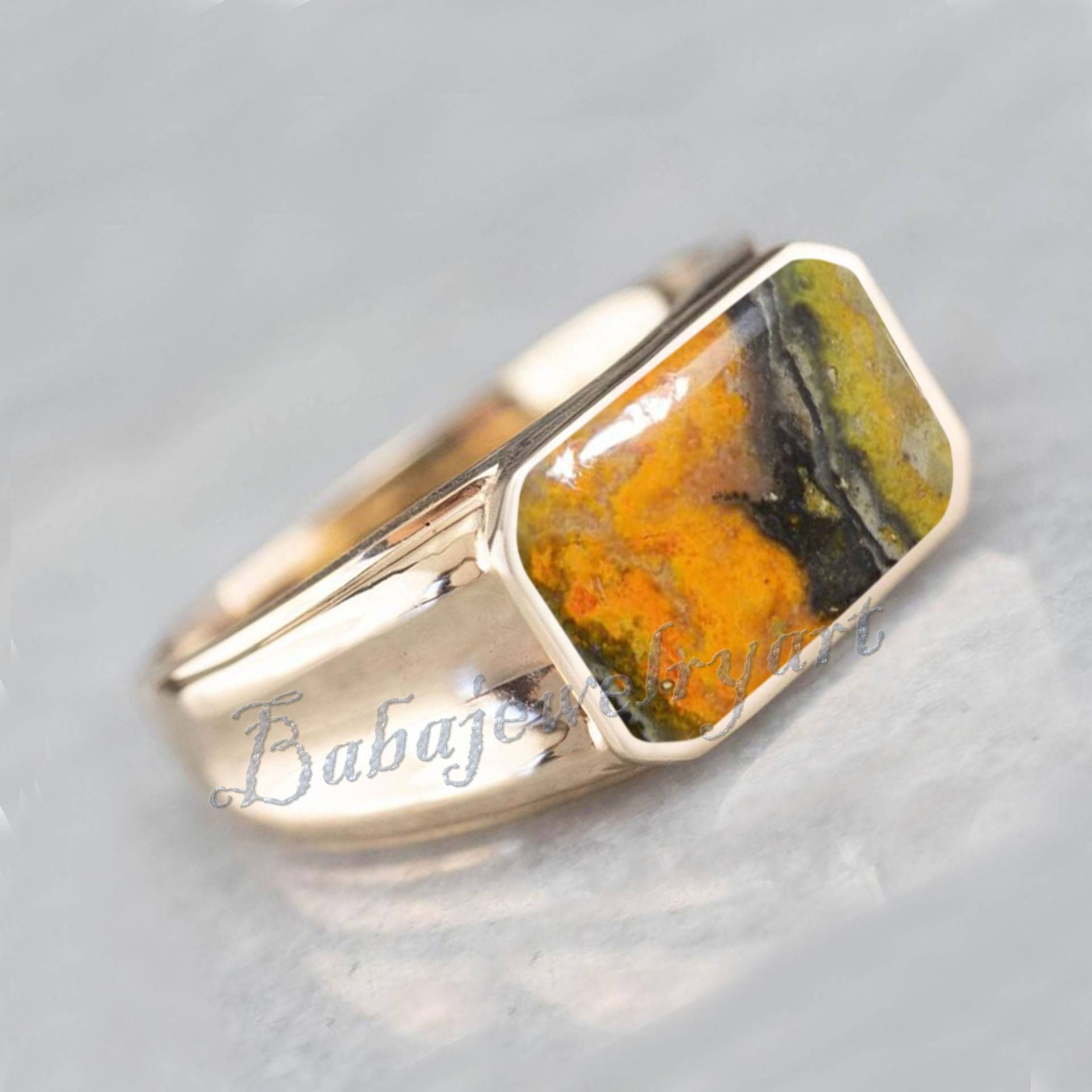 Natürliche Hummel Jaspis Sterling Silber Ring, Herren Edelstein Mens Signet Finger Ring Größe Geschenk Für Ihn von BABAJEWELLERYART