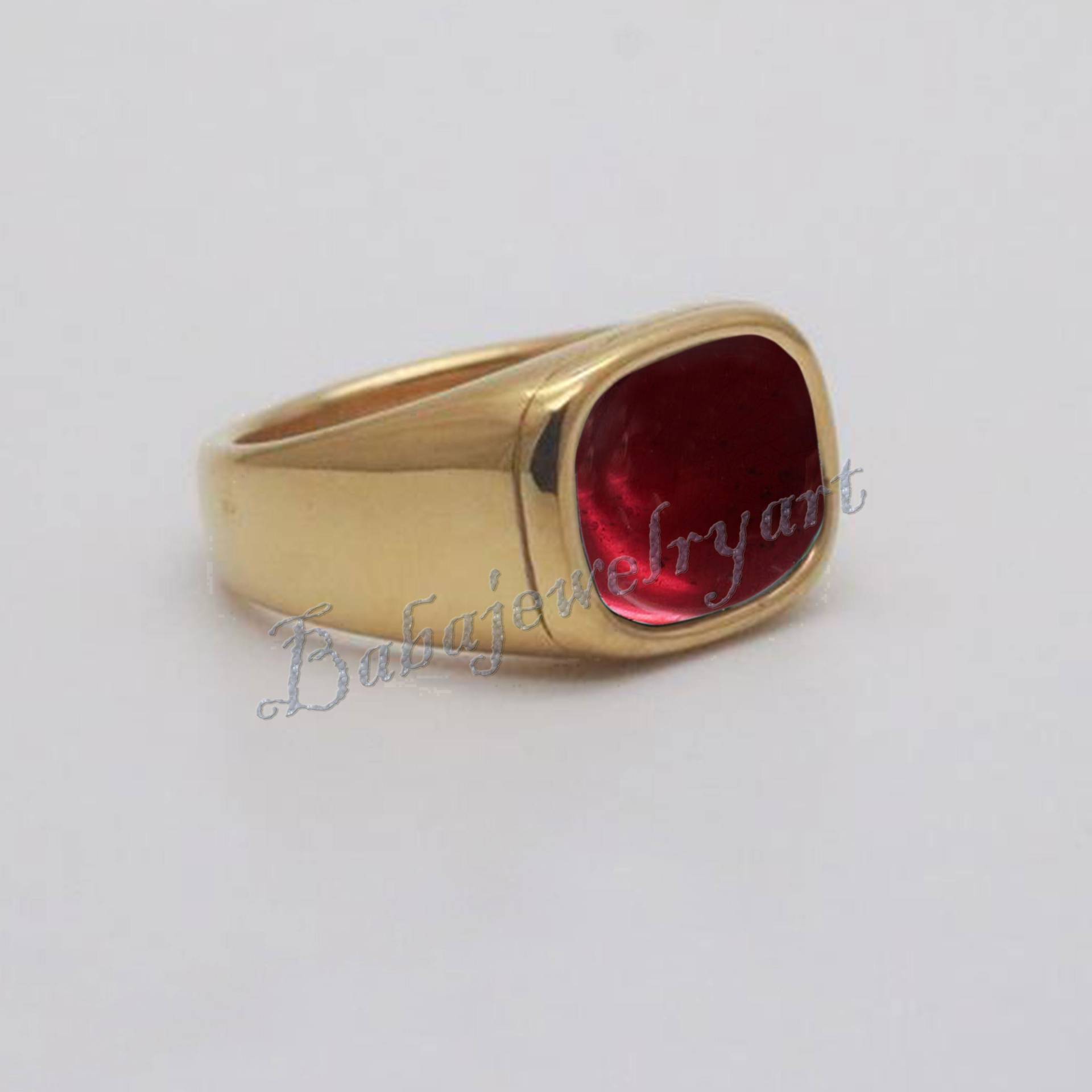 Natürlicher Granat Ring, Herren Schwerer Kissen Naturstein Edelstein Signet Ring von BABAJEWELLERYART