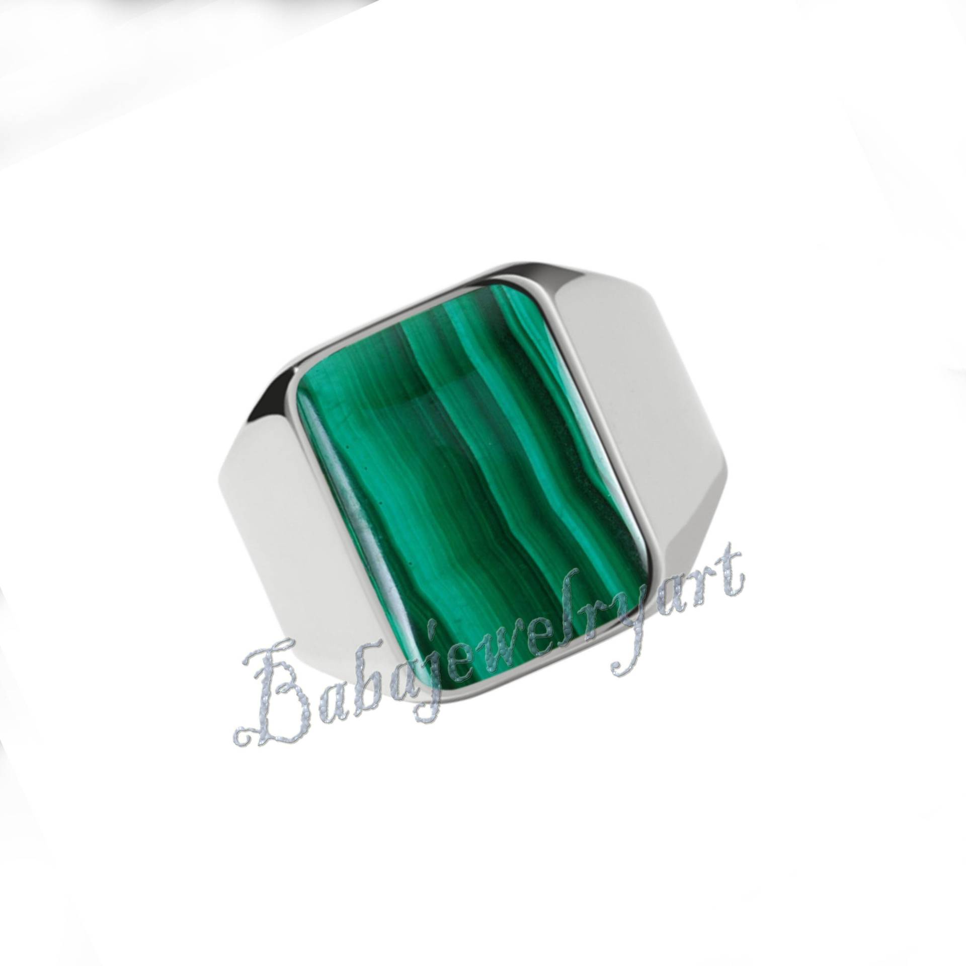 Natürlicher Malachit Ring, 925 Sterling Silber Ring Herren, Statement Schwerer Herren Edelstein von BABAJEWELLERYART