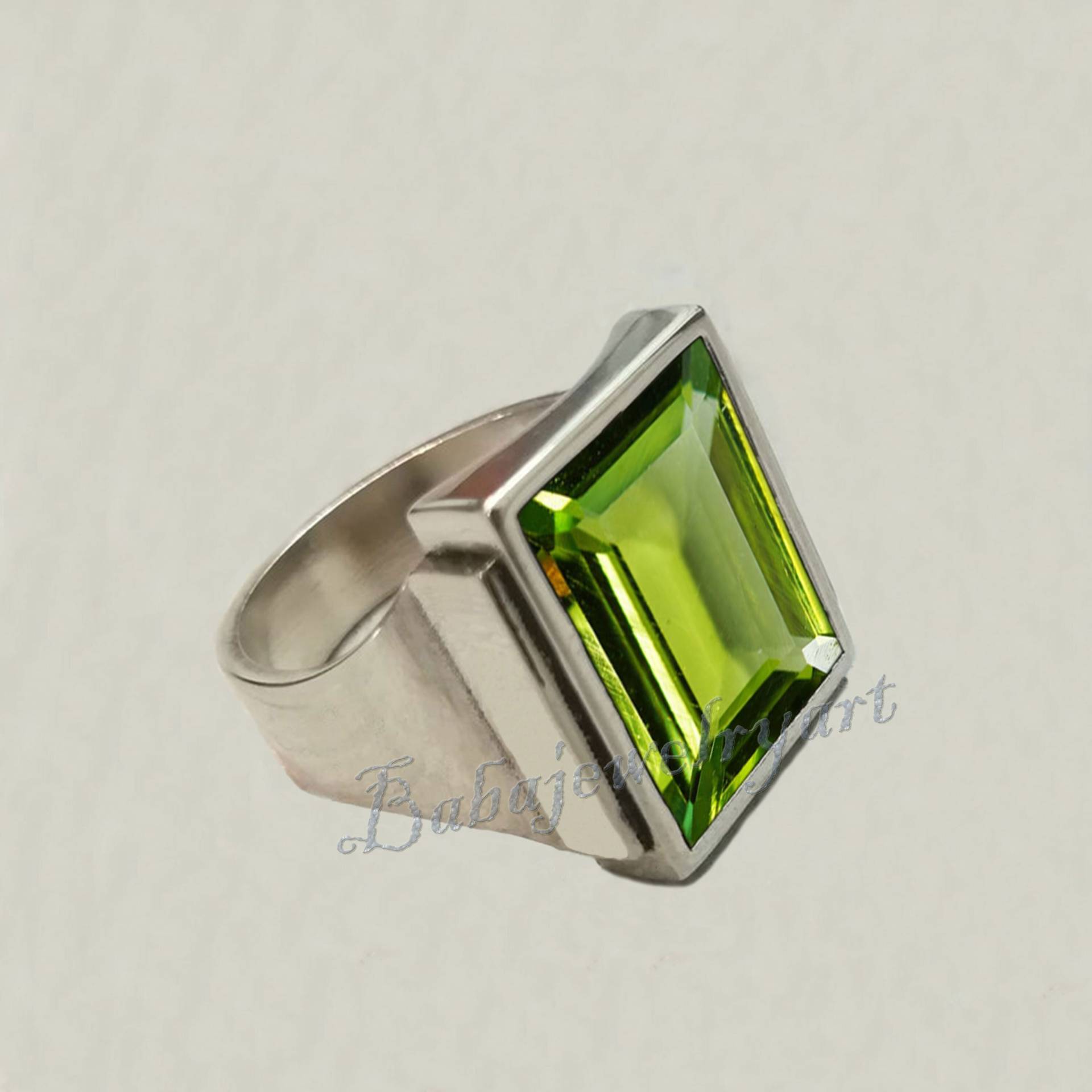 Peridot Ring, Herren 925 Sterling Silber Ring Männer, Schwere Männer Edelstein Glas Birthstone von BABAJEWELLERYART