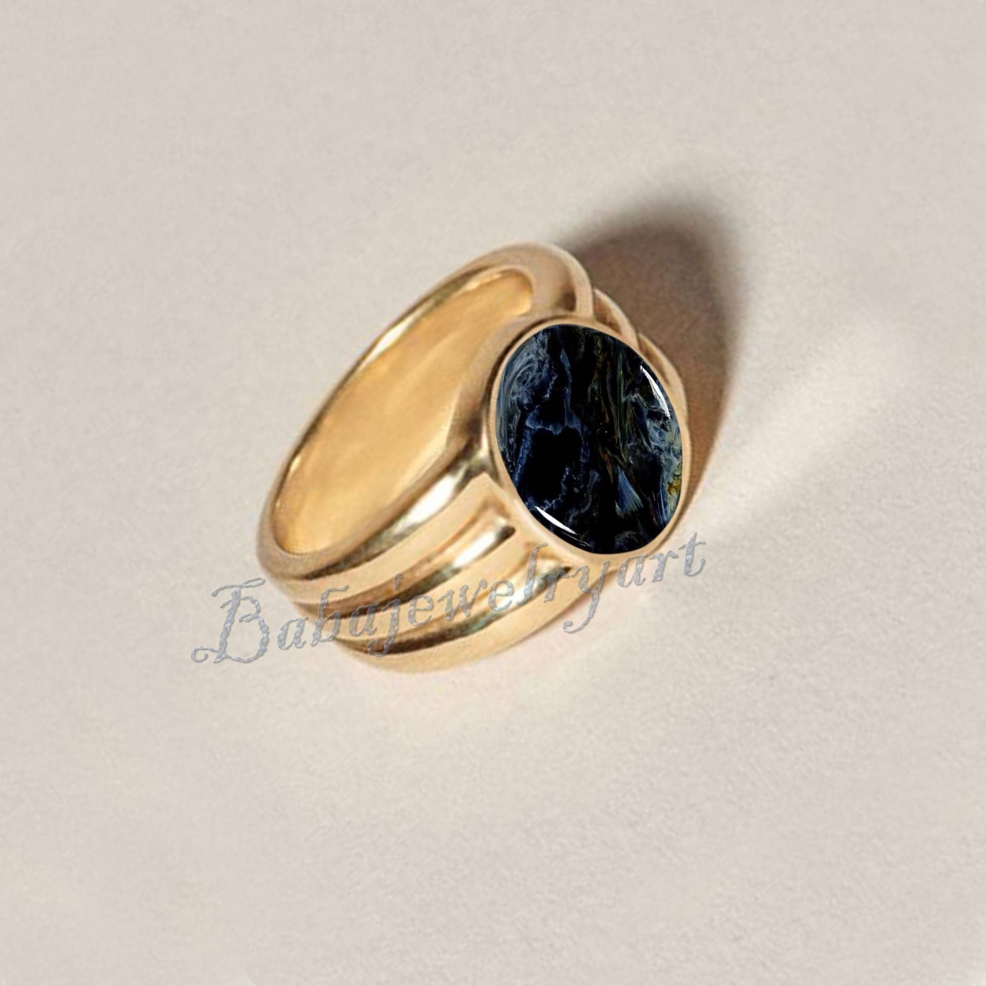 Runde Pietersite Ring, 925 Silber Herren Edelstein Gold Siegel Schwere Ring Geschenk Für Mann Und Frauen Pinky von BABAJEWELLERYART