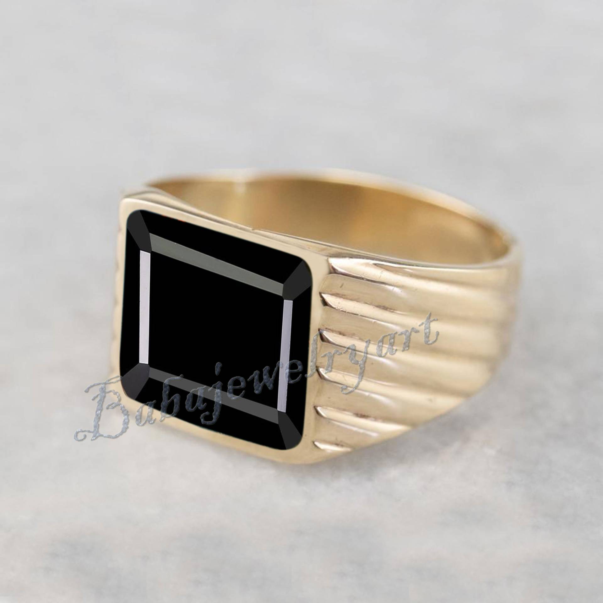 Schwarze Onyx Ring, Herren Schwarz Platz Edelstein Ringe, Schwere Design Siegelring, Geschenk Für Ihn, Gold Mens Pinky Ring von BABAJEWELLERYART