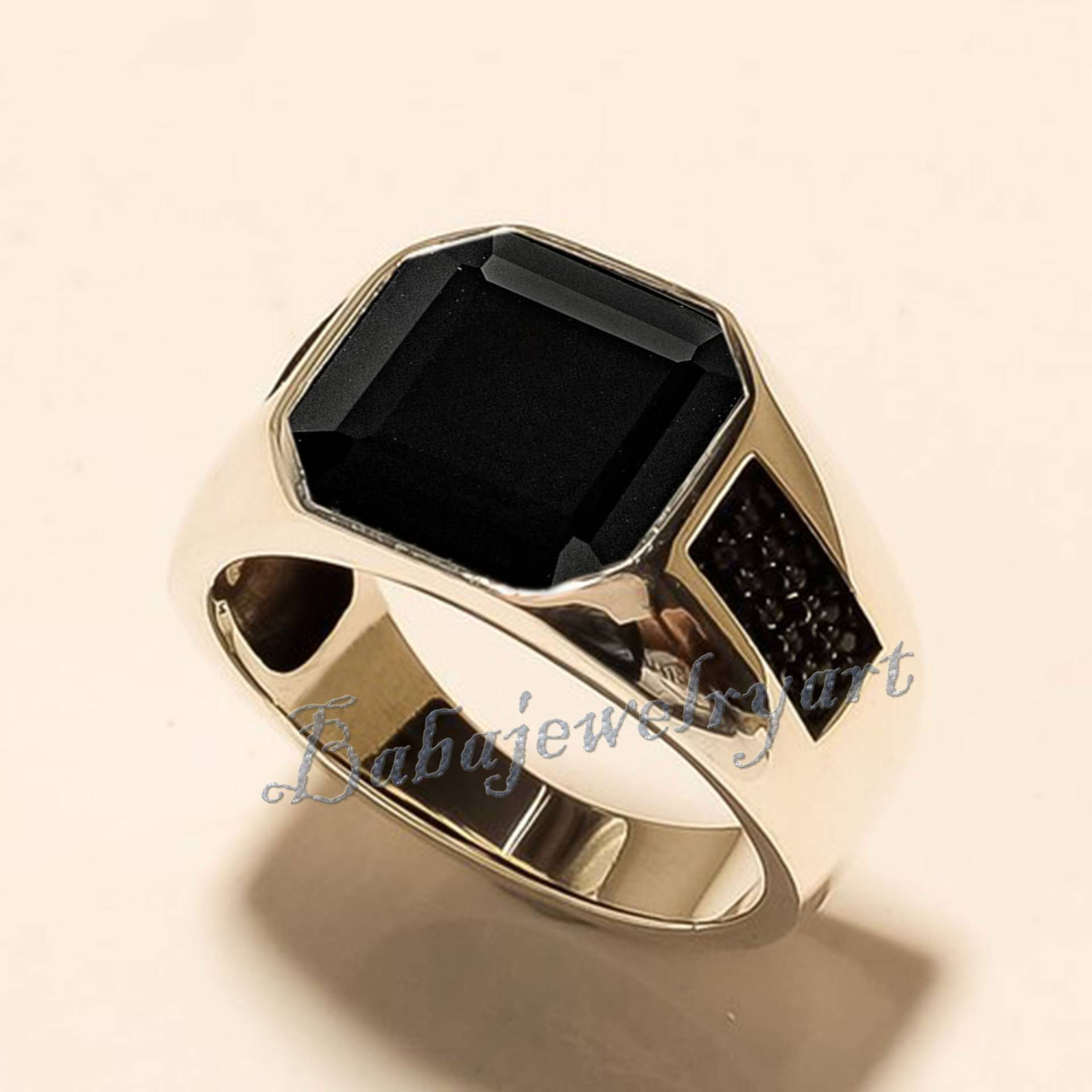 Schwarzer Onyx Ring, Natürlicher Herren 925 Sterling Silber Ring Für Männer, Schwerer Edelstein Geschenk Signet von BABAJEWELLERYART