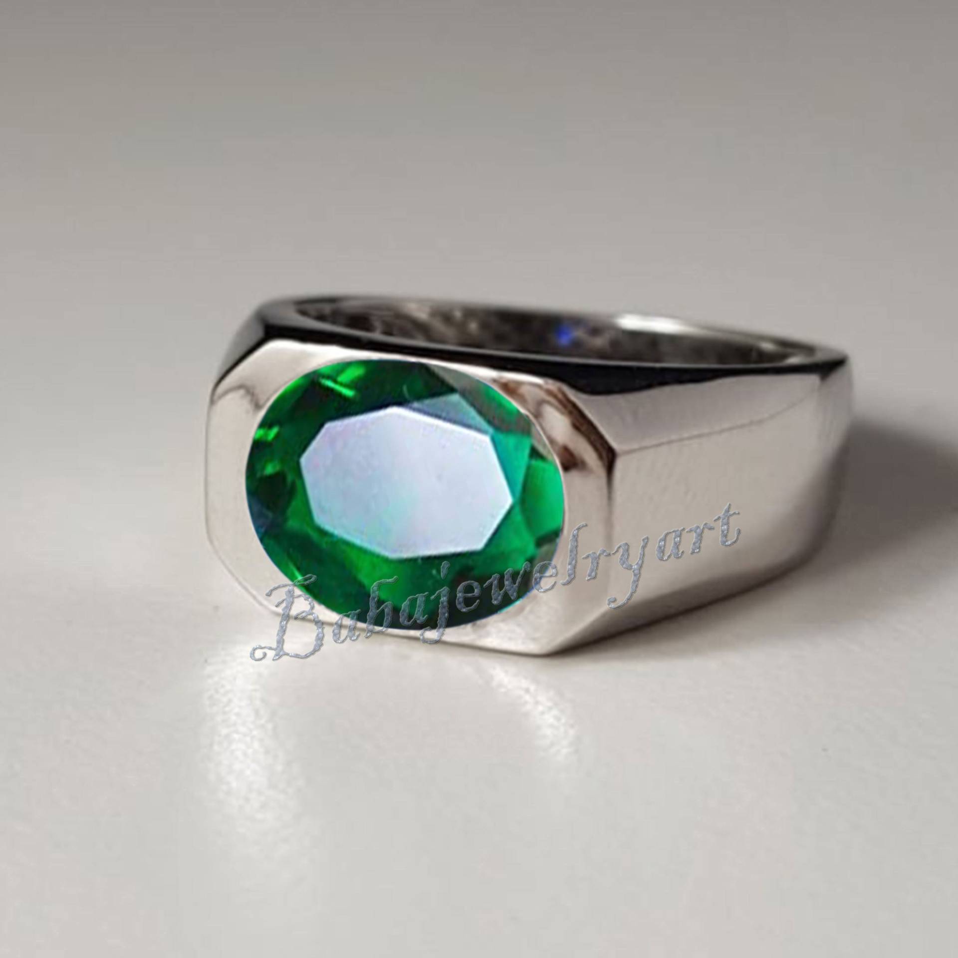 Smaragd Ring, Oval Cut Geburtsstein Ring Schmuck, 925 Sterling Silber Hydro Damen, Herren Edelstein von BABAJEWELLERYART