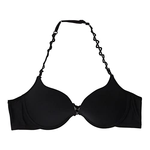 Damen-BH Bra Wandelbare Neckholder-Träger Gepolsterter BH Büstenhalter Sexy Damen Frontverschluss Push-Up-BHS 85B Schwarz von BABAOZHOUHE