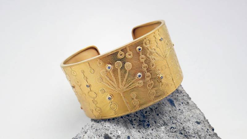 Goldene Hochzeit Manschette Armband, Silber Vergoldet, Breiten Goldenen Armreif, Breit Vergoldet Manschette, Gold-Manschette Mit Zirkonia von BABAjewellery