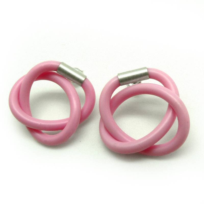 Hellblau, Rosa Knoten Ohrringe, Kreis Ohrstecker, Gummi-Schmuck, Sterling Silber von BABAjewellery