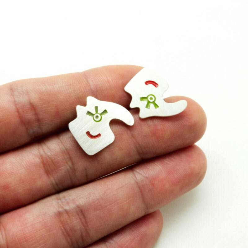 Hunde Emaillierten Tiere Ohrstecker, Sterling Silber Ameise-Esser von BABAjewellery