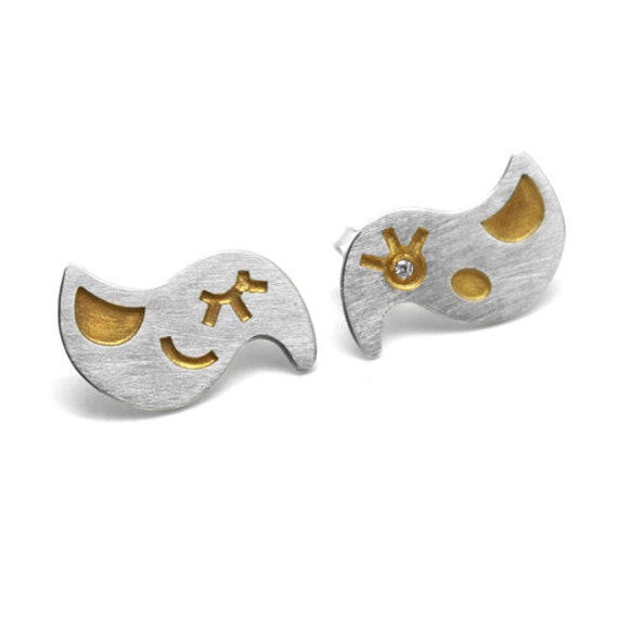 Silber Vogelohrringe, Papagei Ohrringe, Tier-Ohrringe, Gold Vogel Ohrstecker, Taube Schmuck, Großen Druckknöpfen von BABAjewellery