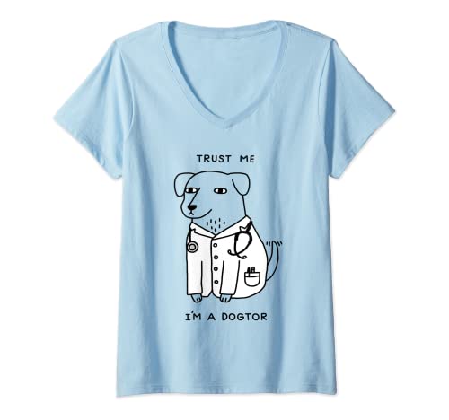 Damen Lustiger Hund mit Aufschrift Trust me I'm a Dogtor T-Shirt mit V-Ausschnitt von BABBA