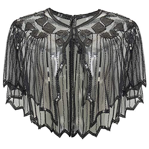 BABEYOND Damen Umschlagtücher Stola für Abendkleid 1920s Retro Schal Hochzeit Party Braut Schal Gatsby Kostüm Accessoires (Schwarz) von BABEYOND