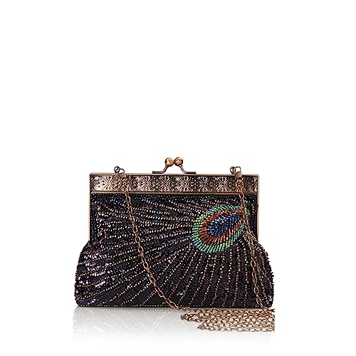 BABEYOND 1920er Jahre Flapper Pfau Clutch Vintage Gatsby Pailletten Abend Handtasche Perlen Tasche, Style 2-schwarz, Einheitsgröße von BABEYOND