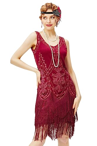 BABEYOND 1920er Jahre Flapperkleid Brüllende 20er Jahre Great Gatsby Kostümkleid mit Fransen verziert - - XXX-Large von BABEYOND