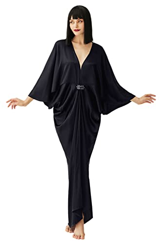 BABEYOND 1920er Jahre Satin Kokon Kleid - Hollywood-Stil Robe Great Gatsby Party Outfit Fledermausärmel Art Deco Mantel, Schwarz, Einheitsgröße von BABEYOND