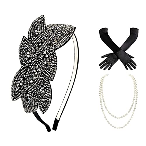 BABEYOND 1920s Accessoires Set Damen Gatsby Kostüm Zubehör Set inklusive Stirnband Halskette Handschuhe Ohrringe Set-28 von BABEYOND