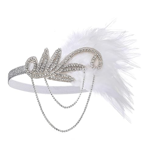BABEYOND 1920s Flapper Stirnband Roaring 20s Great Gatsby Feather Headpiece Weiß von BABEYOND