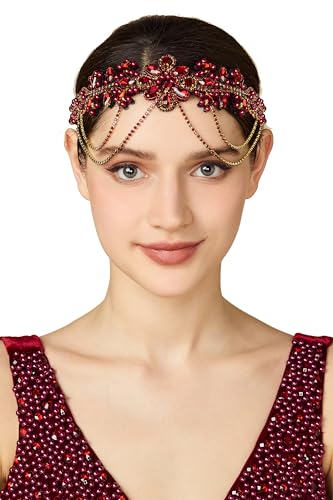 BABEYOND 1920s Gatsby Flapper Haarband, 20er jahre Strasssteine Kostüm Haarschmuck, Charleston Accessoires Damen Kopfkette Haarreif Stirnband Rot von BABEYOND