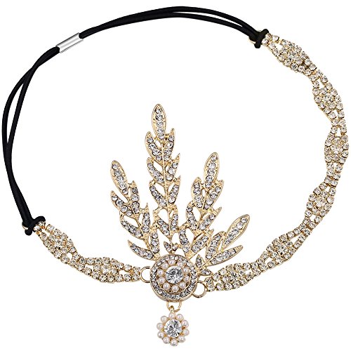 BABEYOND 1920s Stil Blatt-Medaillon Rundes Stirnband mit Perlen Inspiriert von Der Große Gatsby Accessoires für Damen (Gold) von BABEYOND