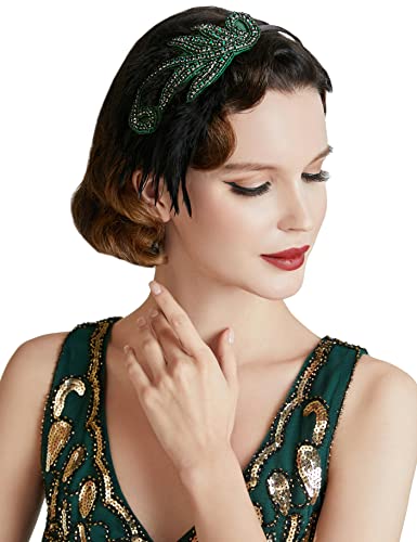 BABEYOND 1920s Stirnband Damen Gatsby Kostüm Accessoires 20er Jahre Flapper Feder Haarband Grün von BABEYOND
