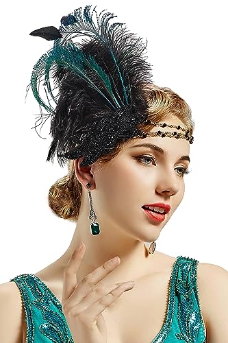 BABEYOND 1920s Stirnband Feder Damen 20er Jahre Stil Charleston Haarband Great Gatsby Damen Fasching Kostüm Accessoires Schwarz von BABEYOND