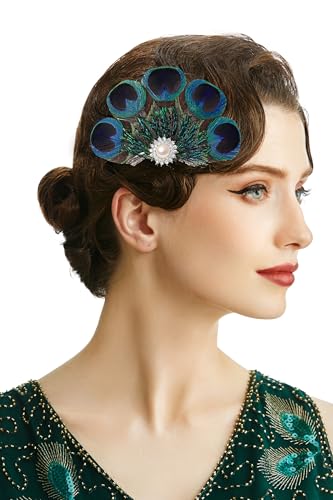 BABEYOND 20s Gatsby Flapper Kopfschmuck - 1920er Pfauenfeder Haarspange Damen Haarnadel mit Strasssteinen Grün BABEYOND 20s Gatsby Flapper Kopfschmuck - 1920er Pfauenfeder Haarspange Damen Haarnadel mit Strasssteinen Grün von BABEYOND