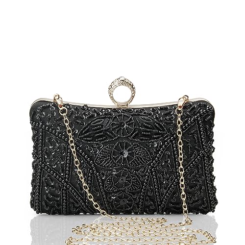 BABEYOND Abend-Clutch-Geldbörsen für Frauen – Vintage Abendtasche Zubehör für Frauen Gatsby 1920er Jahre Perlen Pailletten Perle Clutch, X-black, Einheitsgröße von BABEYOND