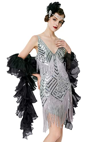 BABEYOND Chandelle Silk Boa Gatsby Boa 1920er Jahre Flapper Zubehör, schwarz, Einheitsgröße von BABEYOND