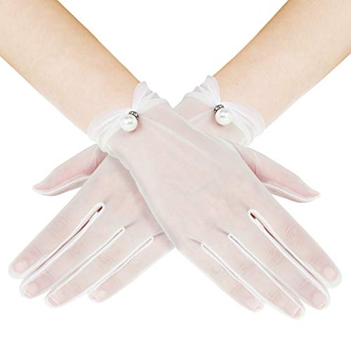 BABEYOND Coucoland Hochzeit Handschuhe Satin Dekoriert mit Lace/Perle Opera Fest Party Handschuhe Damen Fasching Kostüm Accessoires 22cm von BABEYOND
