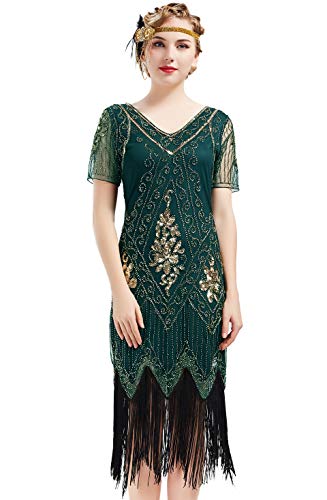 BABEYOND Damen 1920 Art Deco fransen Pailletten-Kleid 20s Flapper Gatsby-kostüm-Kleid XXX-Groß dunkelgrün von BABEYOND