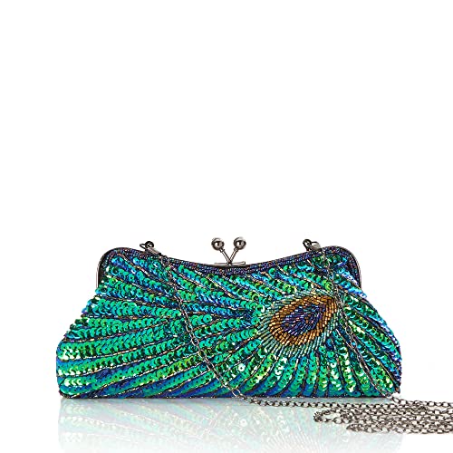 BABEYOND Damen 1920 flapper peacock clutch gatsby sequined abend-handtasche perlen tasche One Size Style 1 von BABEYOND