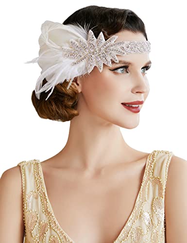 BABEYOND Damen 1920er Feder Stirnband 20er Jahre Stil Flapper Charleston Haarband Great Gatsby Damen Fasching Kostüm Accessoires Feder mit Satin Band Weiß BABEYOND Damen 1920er Feder Stirnband 20er Jahre Stil Flapper Charleston Haarband Great Gatsby Damen Fasching Kostüm Accessoires Feder mit Satin Band Weiß von BABEYOND