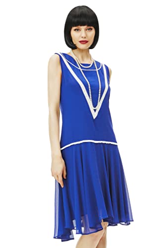 BABEYOND Damen 1920er Jahre Inspiriertes Flapper Kleid - Niedrige Taille, Ärmellos, Party Chiffon für Frauen, Blau, Mittel von BABEYOND